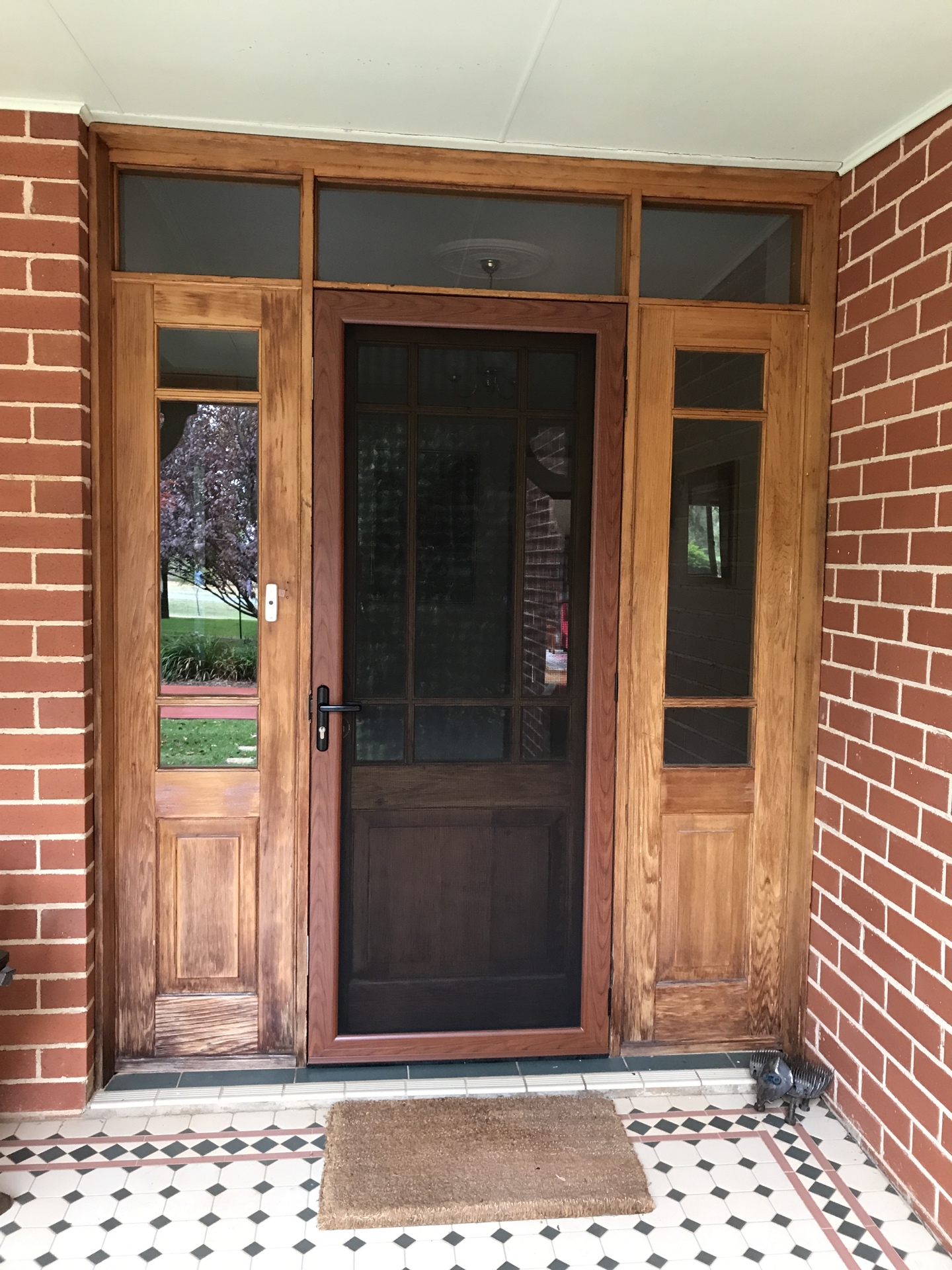 Security Hinged Screen Door Steel Mesh Western Red Cedar Finish